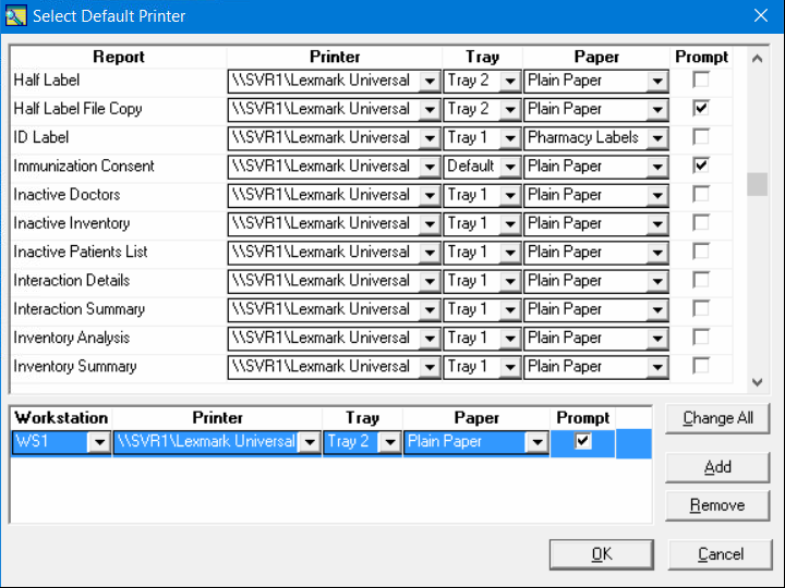 Select Default Printer Window